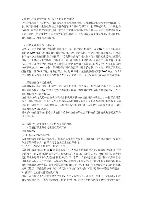 县级中小企业政策性担保机构存在的问题及建议.doc