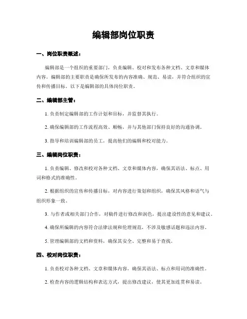 编辑部岗位职责