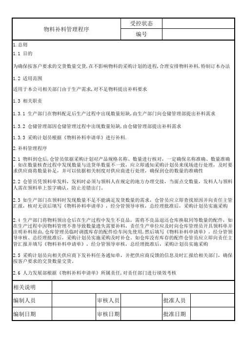 物料补料管理程序(含表格)
