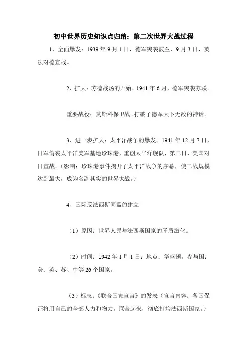 初中世界历史知识点归纳：第二次世界大战过程