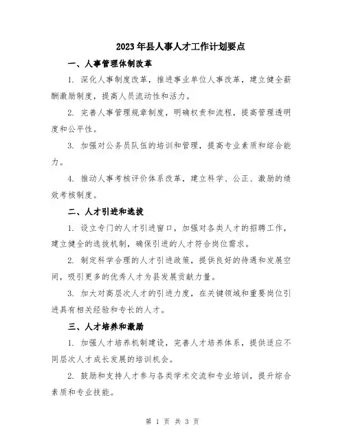 2023年县人事人才工作计划要点