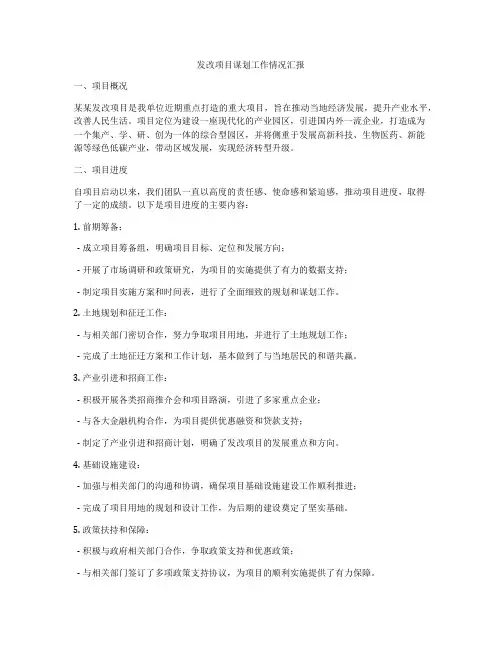发改项目谋划工作情况汇报
