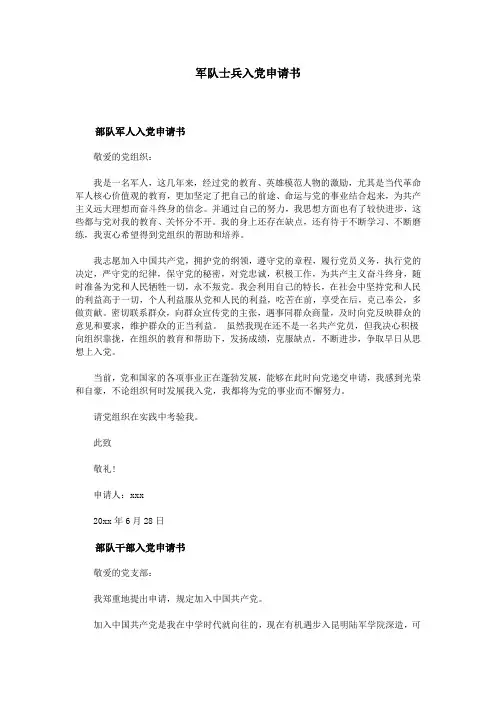 军队士兵入党申请书