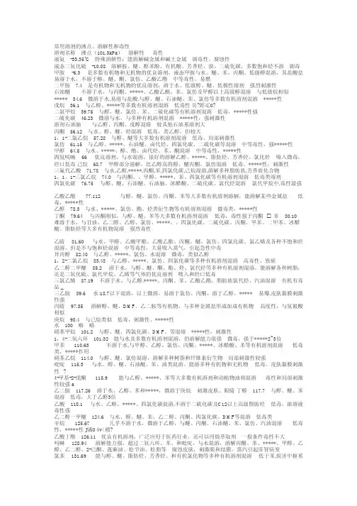 常见有机溶剂的溶解性汇总