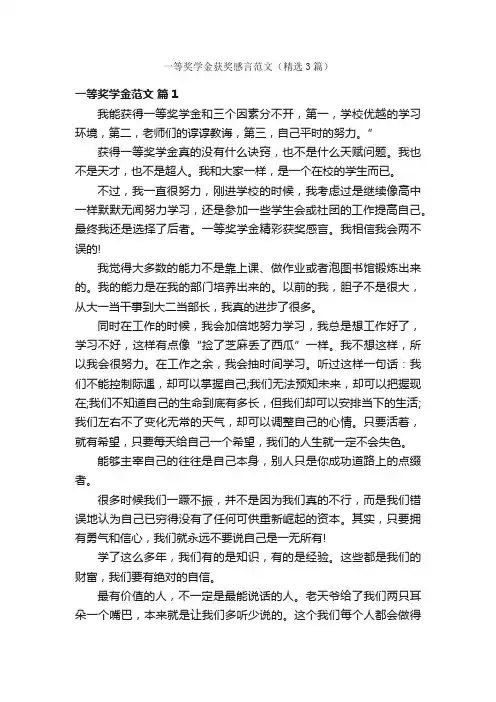 一等奖学金获奖感言范文（精选3篇）