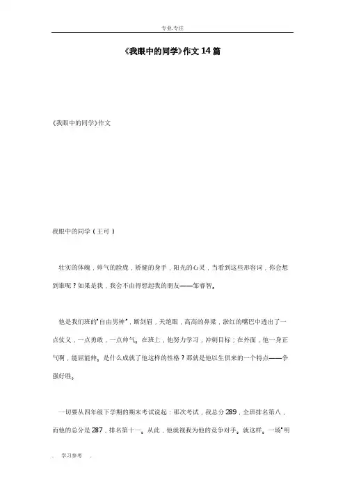 《我眼中的同学》作文14篇