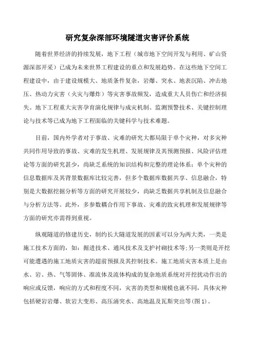 研究复杂深部环境隧道灾害评价系统