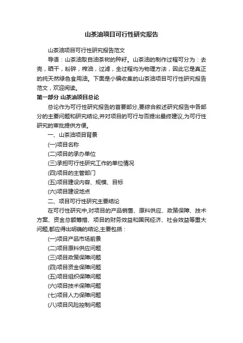 山茶油项目可行性研究报告