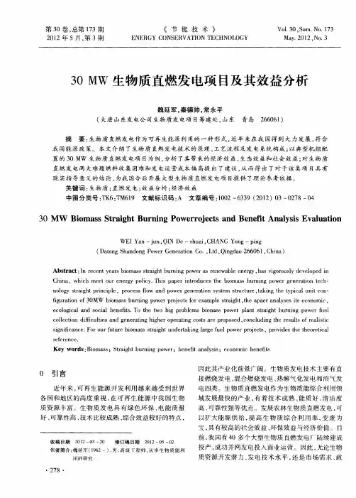 30MW生物质直燃发电项目及其效益分析