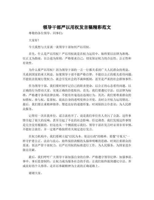 领导干部严以用权发言稿精彩范文
