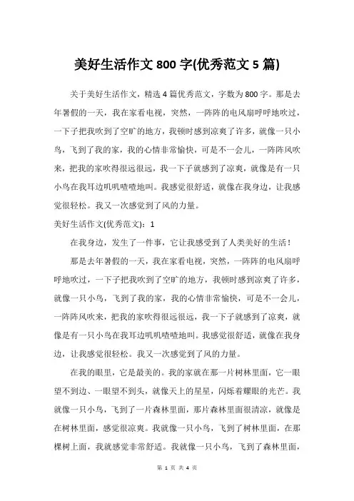 美好生活作文800字(借鉴范文5篇)