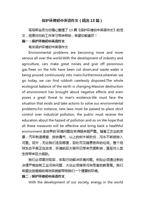 保护环境初中英语作文（精选13篇）