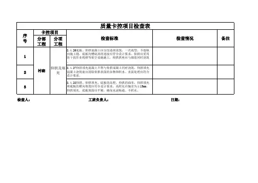隧道质量卡控项目卡控表