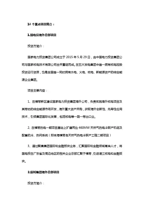 14个重点项目简介