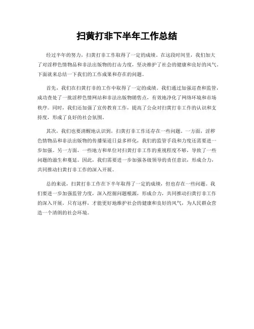 扫黄打非下半年工作总结