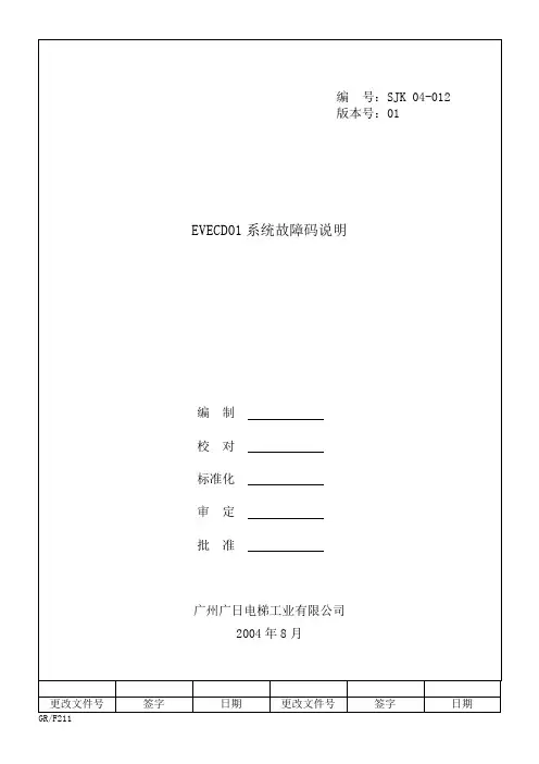 广日电梯EVECD01系统故障码说明