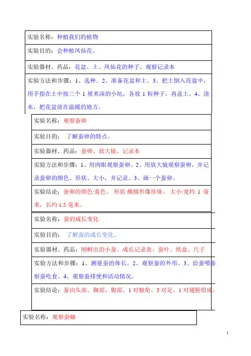 三年级实验报告单