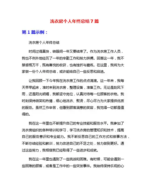 洗衣房个人年终总结7篇