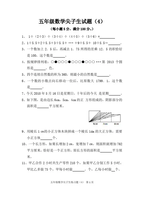 五年级数学尖子生试题(4)