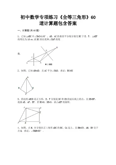 初中数学专项练习《全等三角形》60道计算题包含答案(含解析)