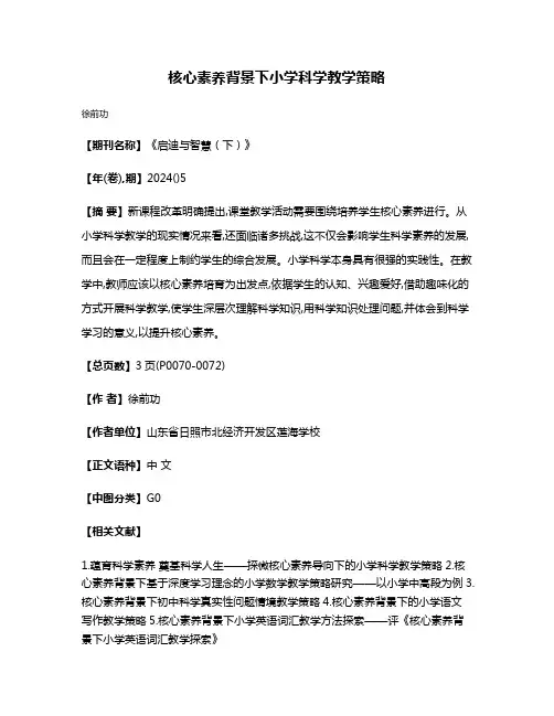 核心素养背景下小学科学教学策略