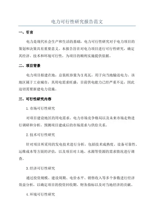 电力可行性研究报告范文