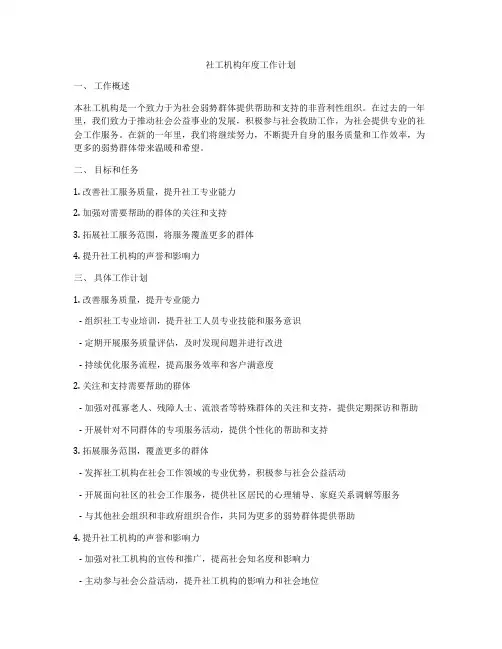 社工机构年度工作计划