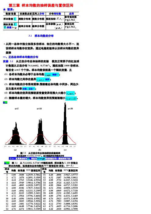 (抽样检验)样本均数的抽样误差与置信区间