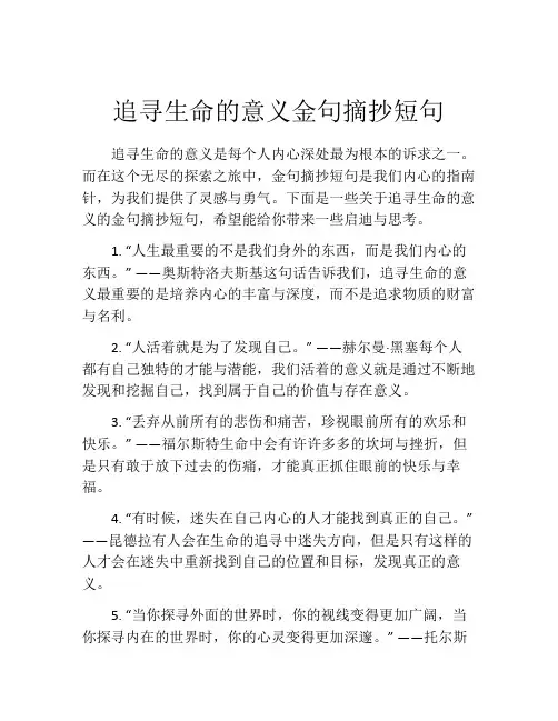 追寻生命的意义金句摘抄短句