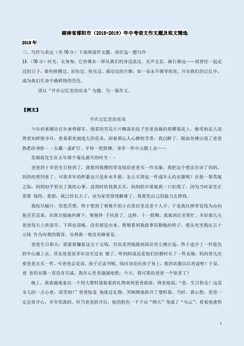 湖南省邵阳市(2018-2019)年中考语文作文题及范文精选