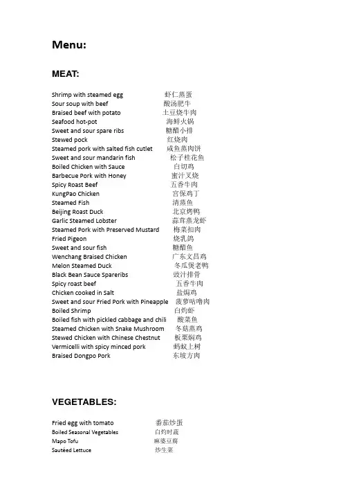 英文Menu