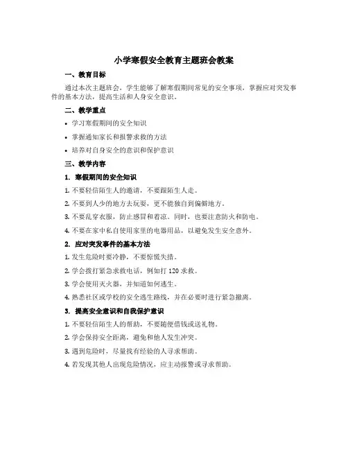 小学寒假安全教育主题班会教案