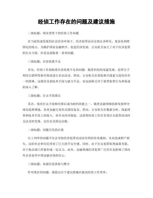 经侦工作存在的问题及建议措施