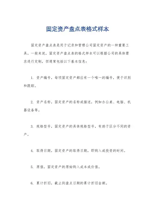 固定资产盘点表格式样本