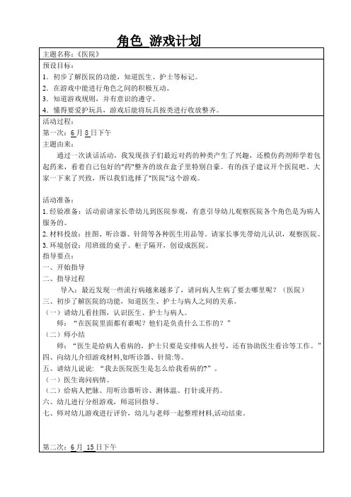 幼儿园小班角色游戏《《医院》