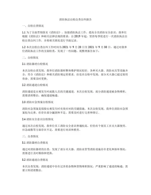 消防执法自检自查自纠报告