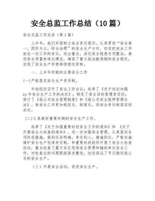 安全总监工作总结(10篇)