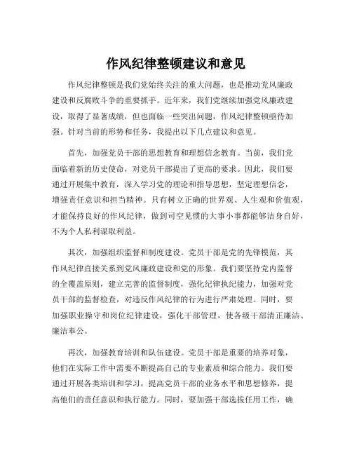 作风纪律整顿建议和意见