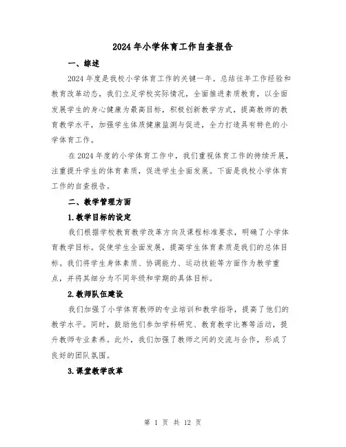 2024年小学体育工作自查报告（3篇）