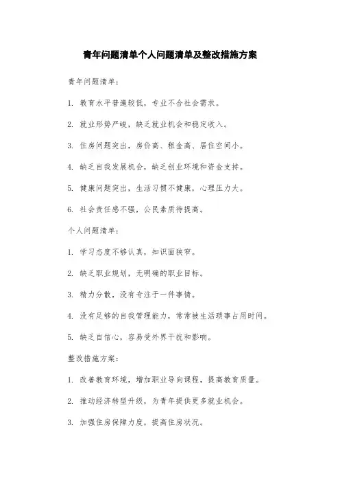 青年问题清单个人问题清单及整改措施方案