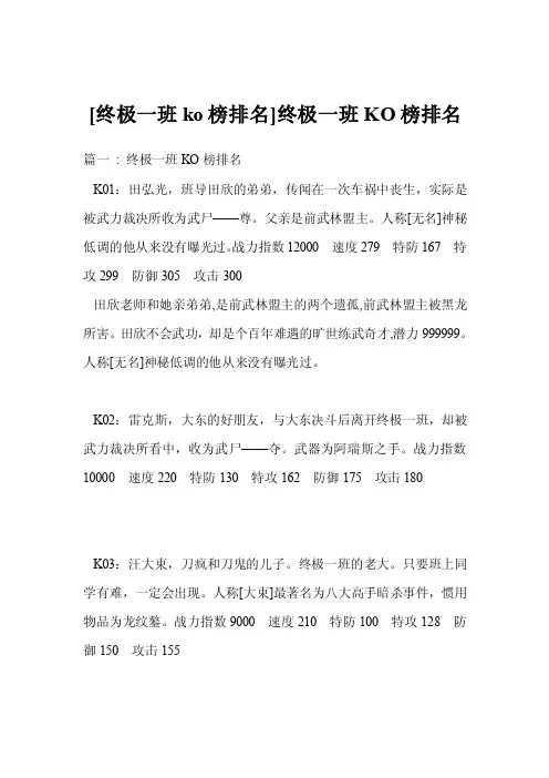 [终极一班ko榜排名]终极一班KO榜排名