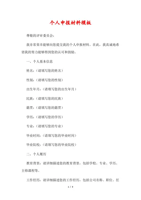 个人申报材料模板