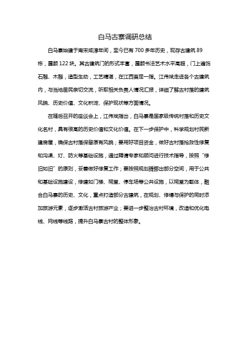 白马古寨调研总结