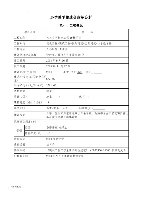 小学教学楼造价指标分析
