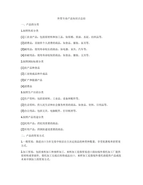 外贸专业产品知识点总结