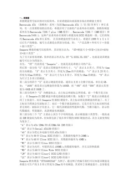 各品牌硬盘型号标识