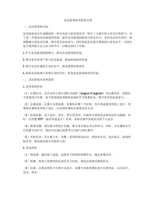 电竞游戏活动策划方案