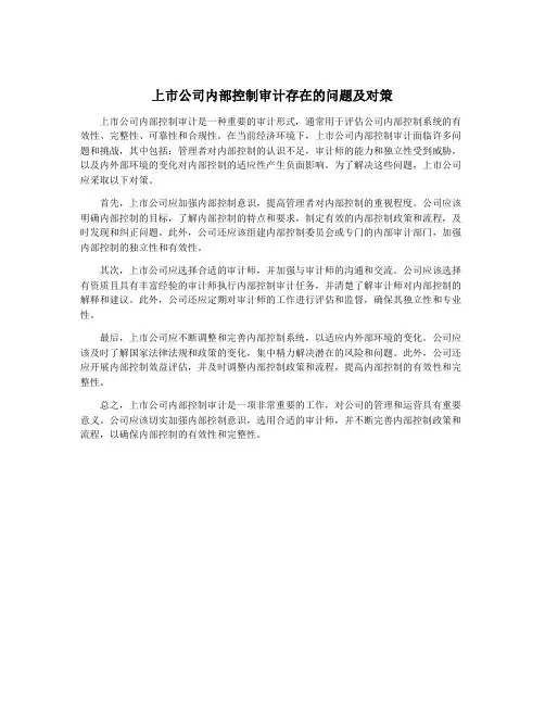 上市公司内部控制审计存在的问题及对策