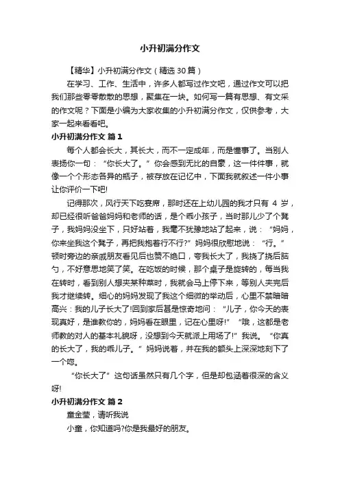 【精华】小升初满分作文（精选30篇）