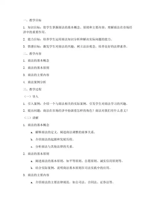 商法题目讲解教案设计模板